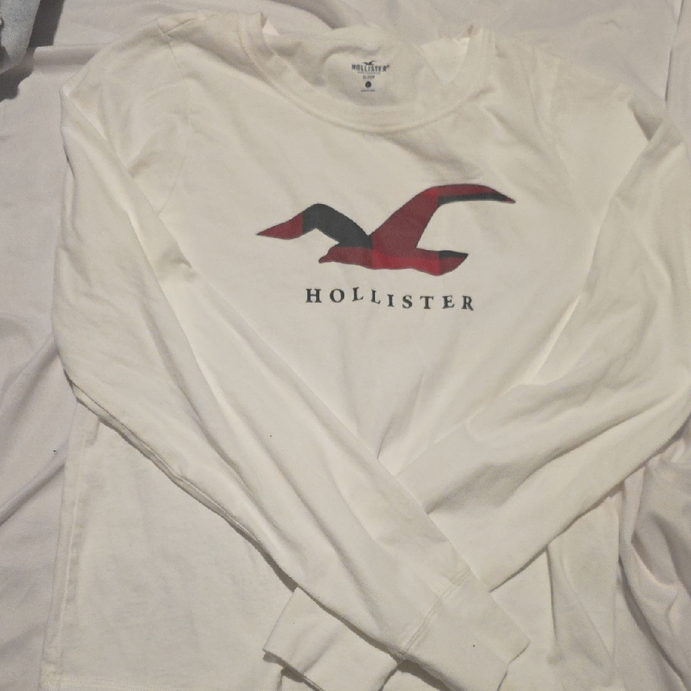 Hollister Cream Long Sleeve with Red and Black Logo